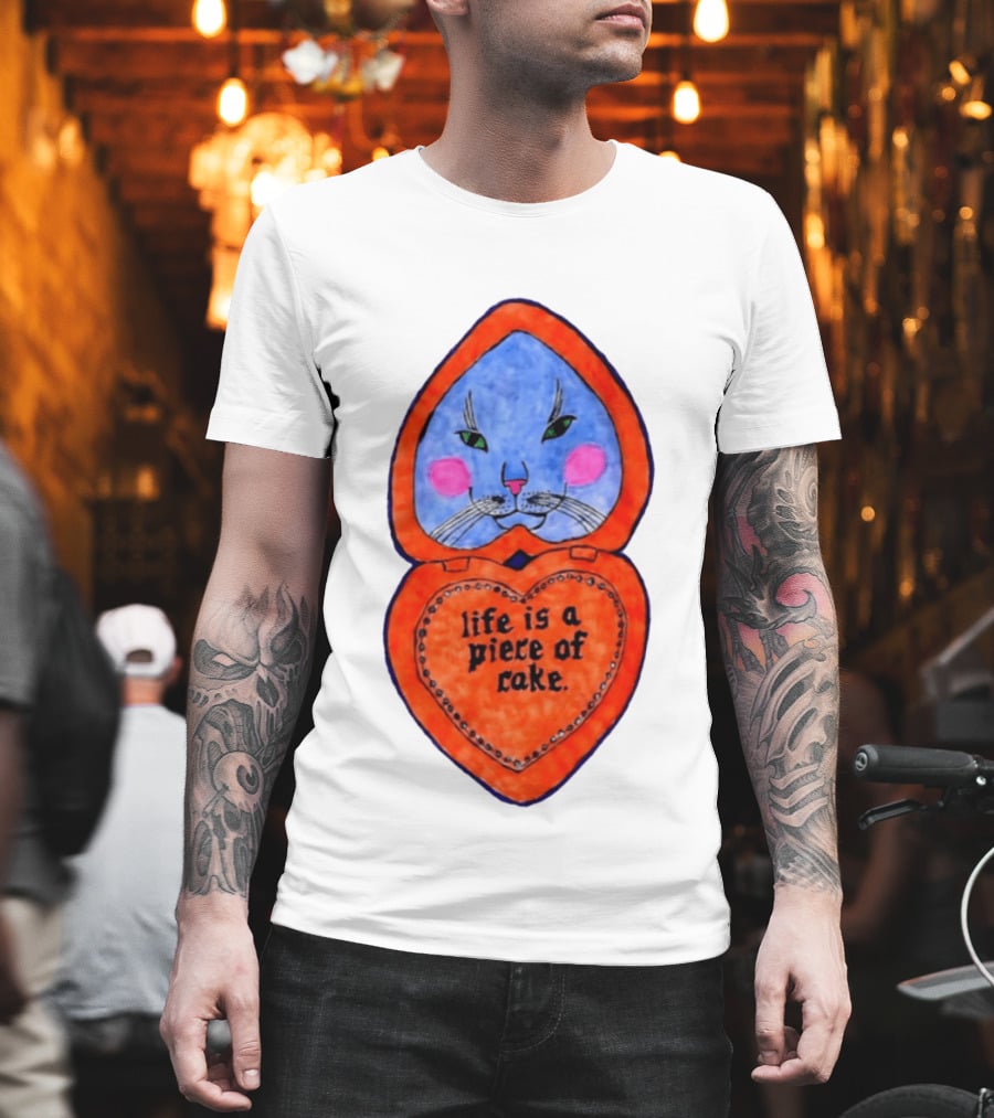 Life Is A Piece Of Cake Cat Heart Mirror T-Shirt