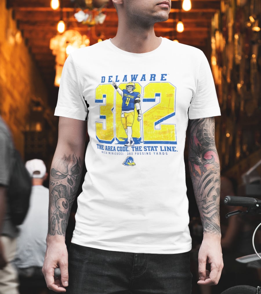 Delaware Blue Hens 302 The Area Code The Stat Line Nick Minicucci 302 Passing Yards T-Shirt
