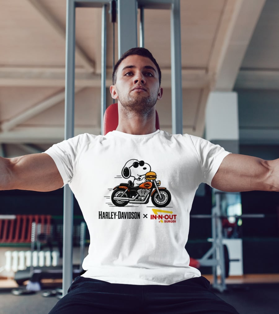 Snoopy Riding Harley Davidson With In N Out Burger Collaboration T-Shirt