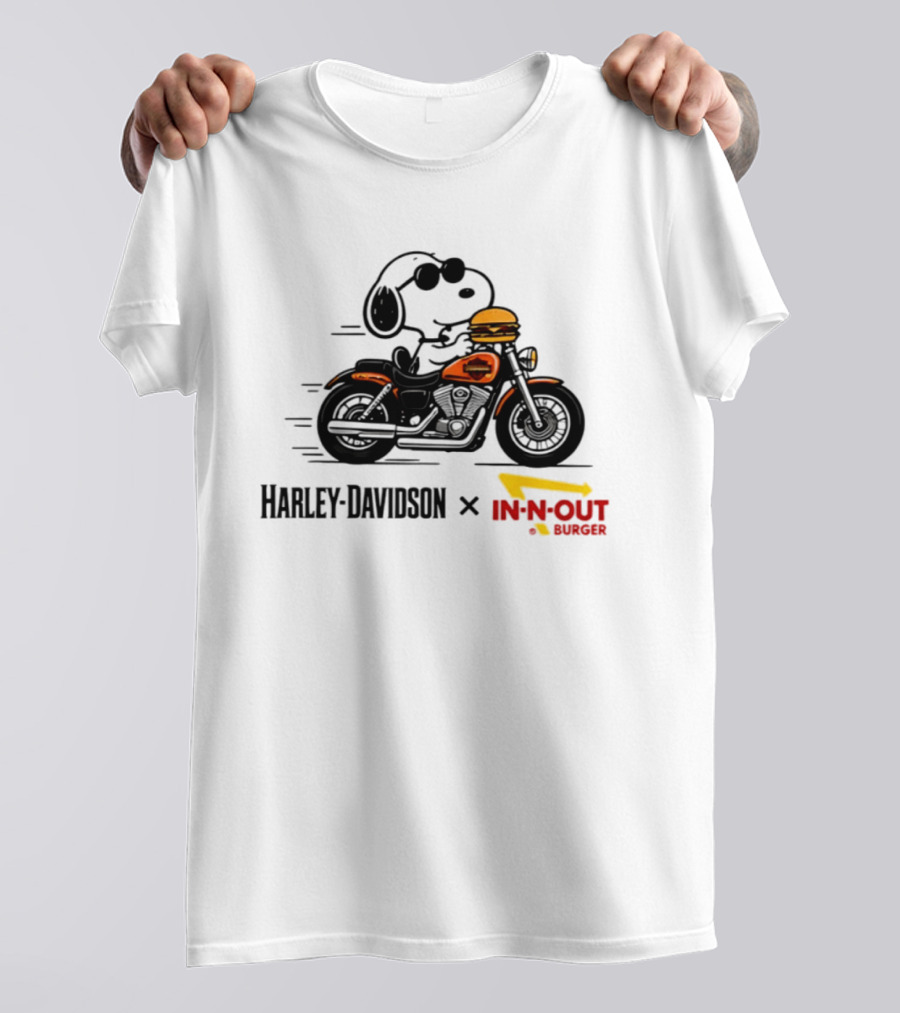 Snoopy Riding Harley Davidson With In N Out Burger Collaboration T-Shirt