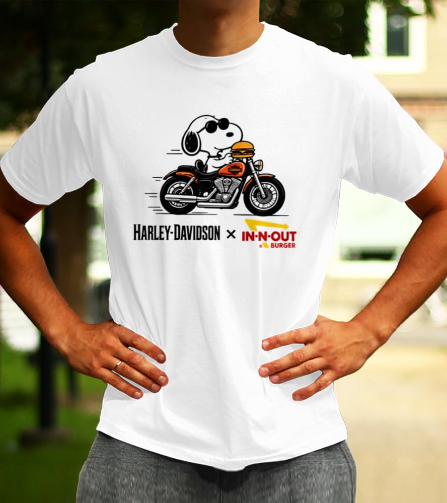 Snoopy Riding Harley Davidson With In N Out Burger Collaboration T-Shirt