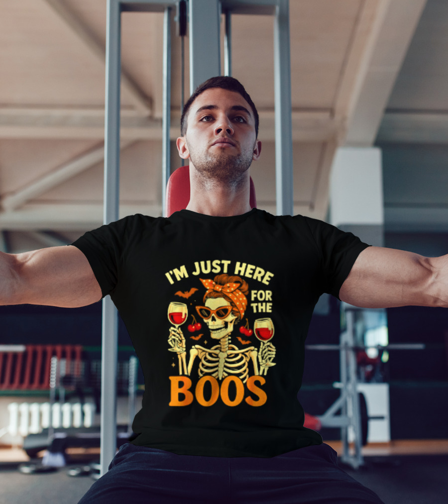 I'm Just Here For The Boos Skeleton Wine Cherries Halloween T-Shirt