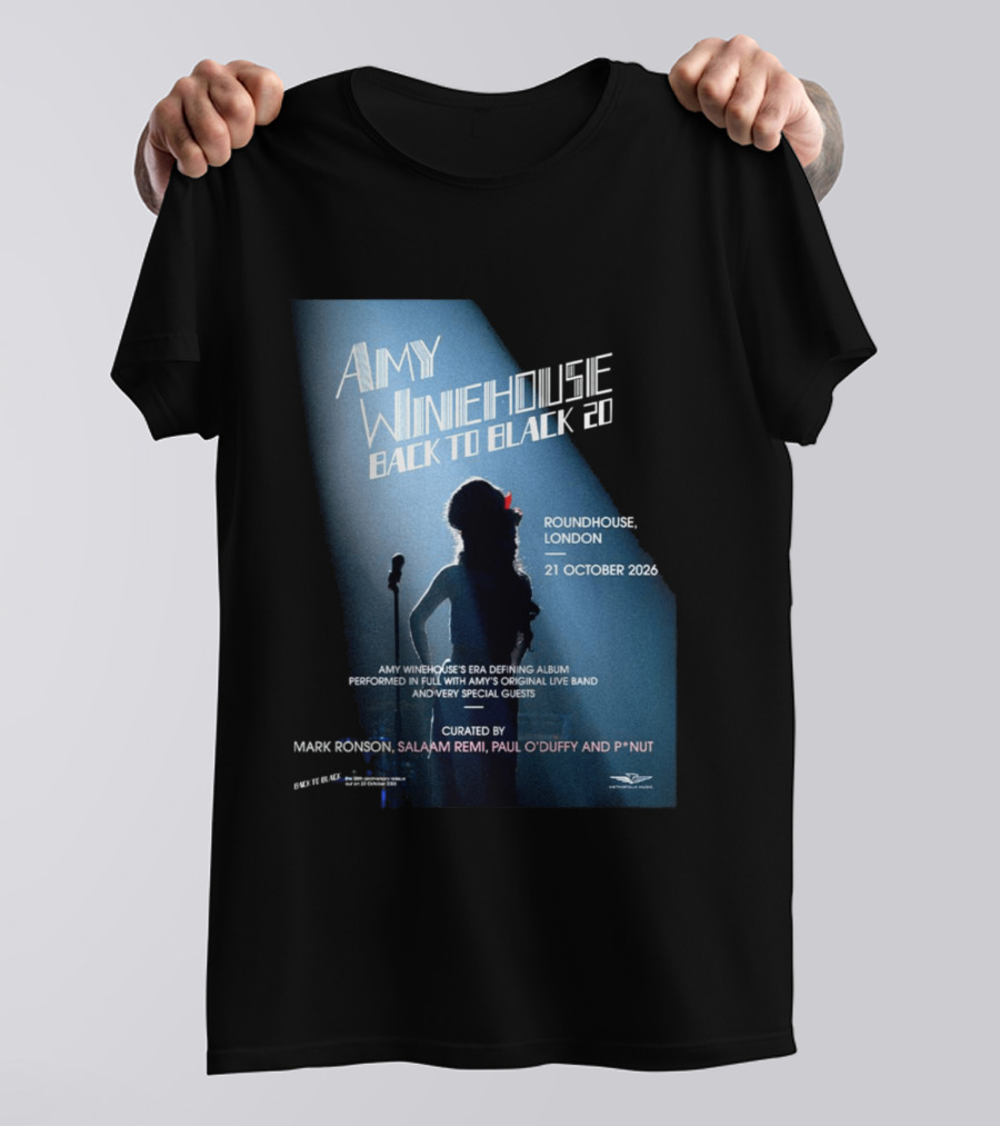 Amy Winehouse Back To Black 20 Roundhouse London 21 October 2026 Live Performance Event T-Shirt