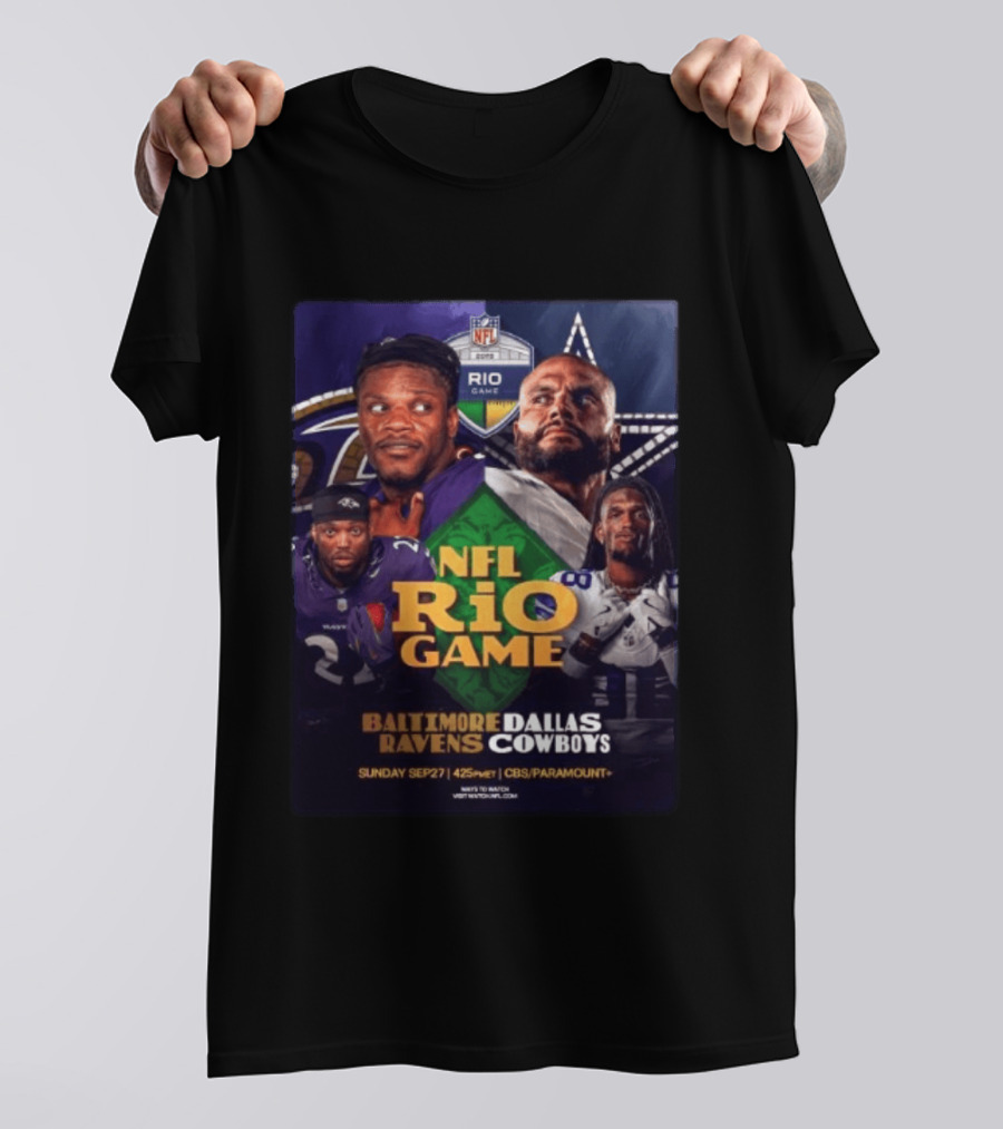 Baltimore Ravens Vs Dallas Cowboys NFL 2026 Rio Game Sunday Sep 27 4:25 PM CBS Paramount T-Shirt