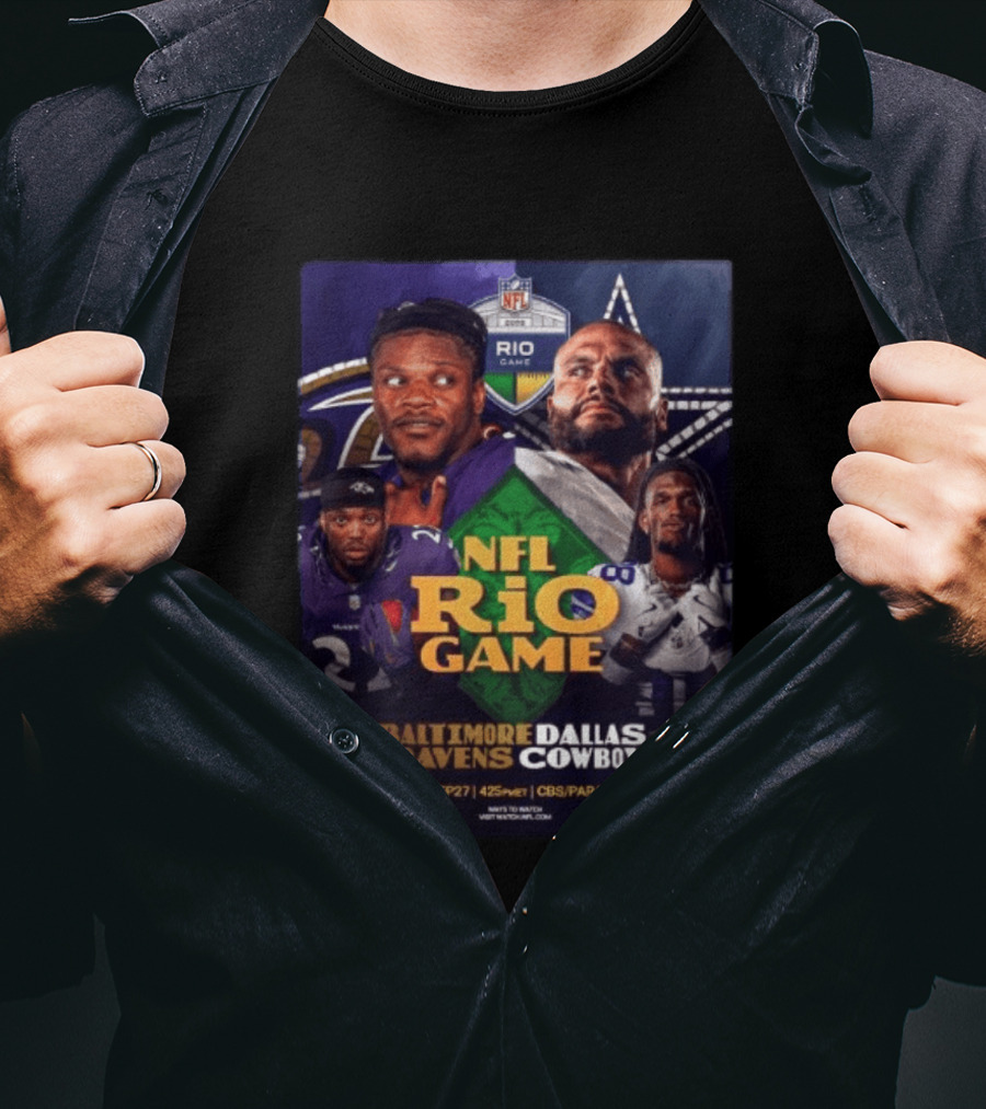 Baltimore Ravens Vs Dallas Cowboys NFL 2026 Rio Game Sunday Sep 27 4:25 PM CBS Paramount T-Shirt