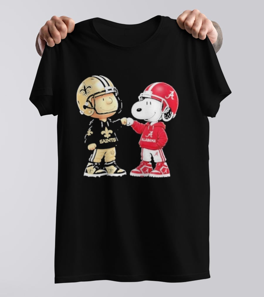Charlie Brown Saints Snoopy Alabama Fist Bump Football T-Shirt