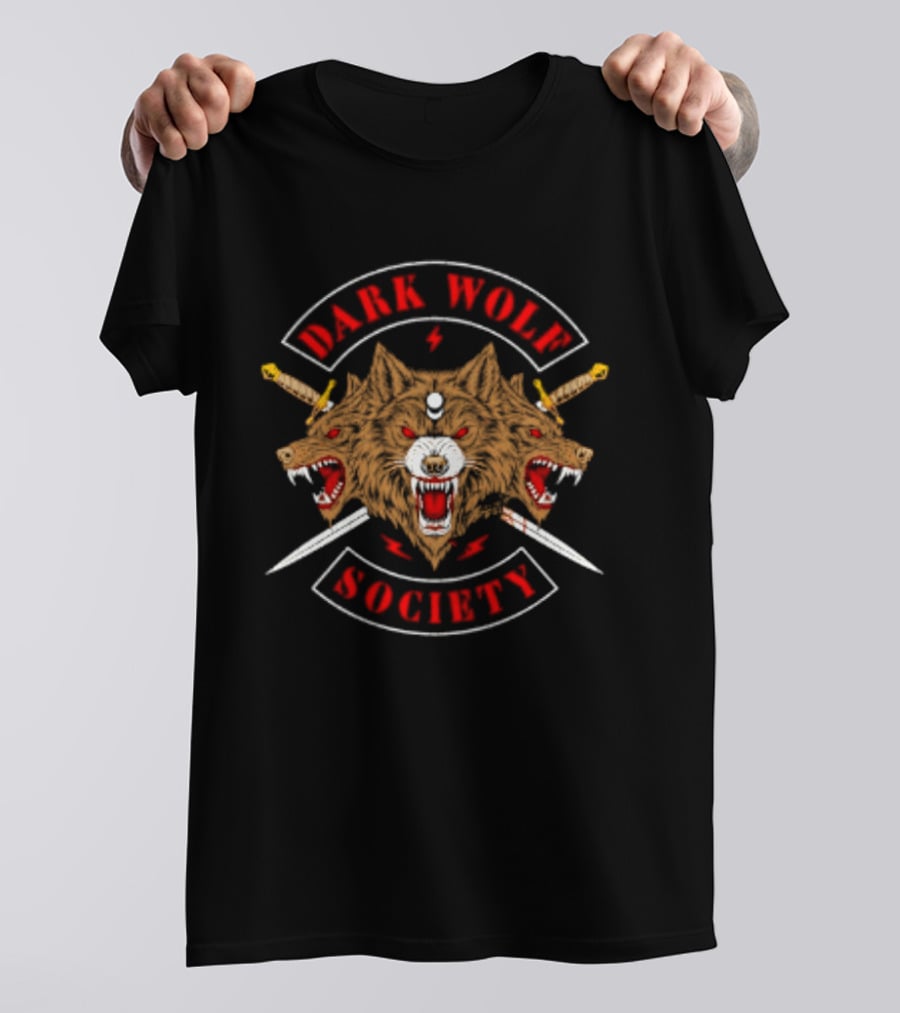 Dark Wolf Society Gothic Three Headed Sword Wolves T-Shirt