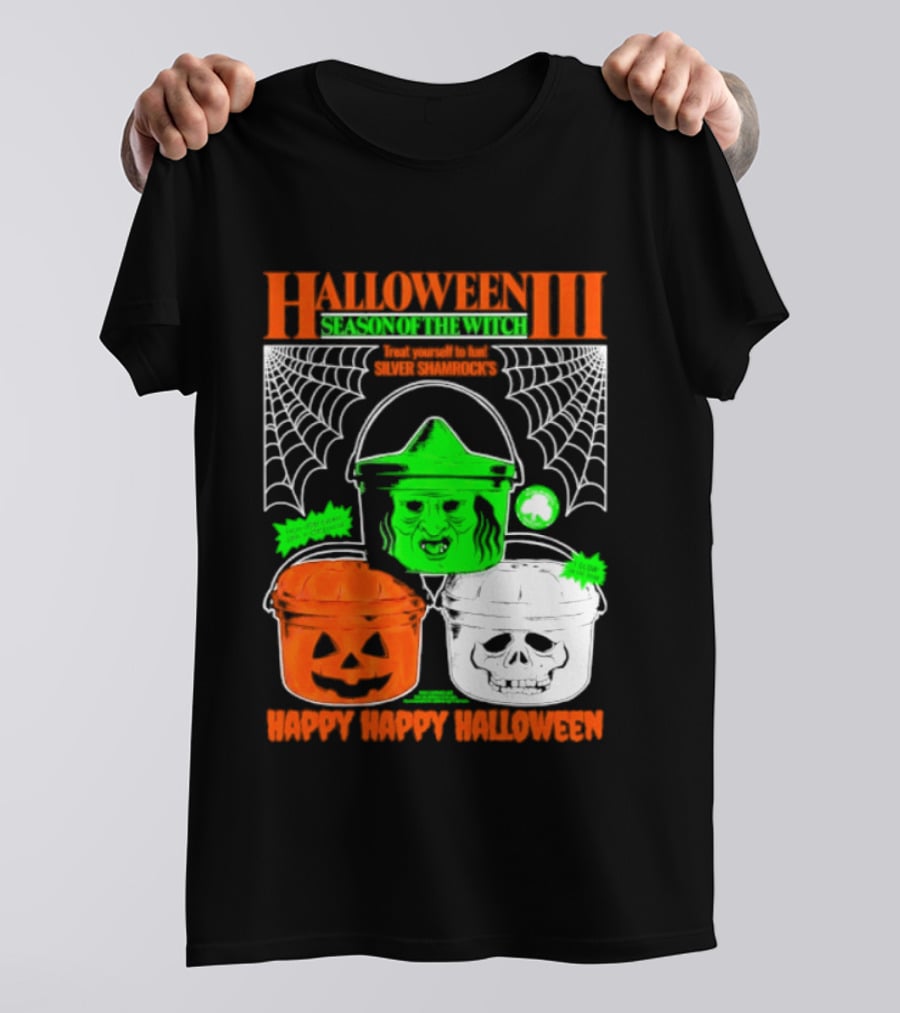 Halloween III Season Of The Witch Silver Shamrock Pumpkin Skull Witch Buckets Happy Happy Halloween T-Shirt