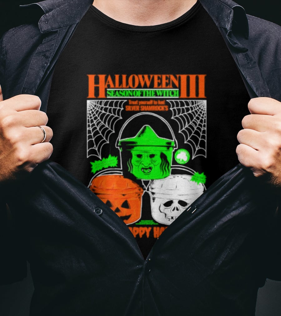 Halloween III Season Of The Witch Silver Shamrock Pumpkin Skull Witch Buckets Happy Happy Halloween T-Shirt