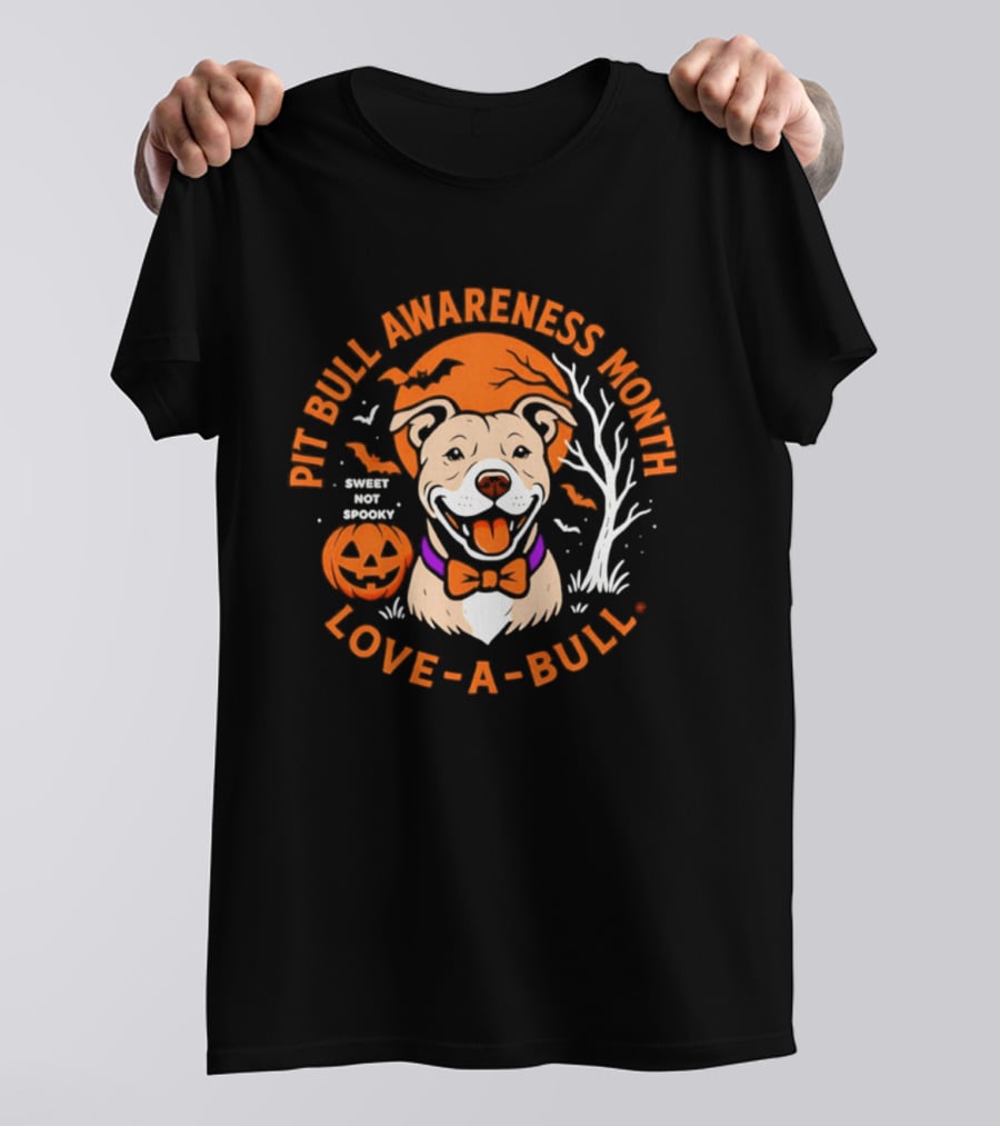 Pit Bull Awareness Month Love A Bull Halloween Pumpkin T-Shirt