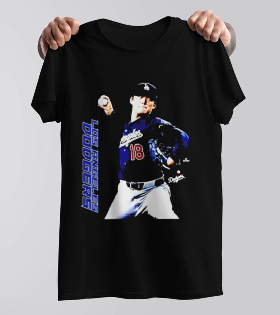Los Angeles Dodgers Yoshinobu Yamamoto Number 18 MLB Pitcher Swing T-Shirt