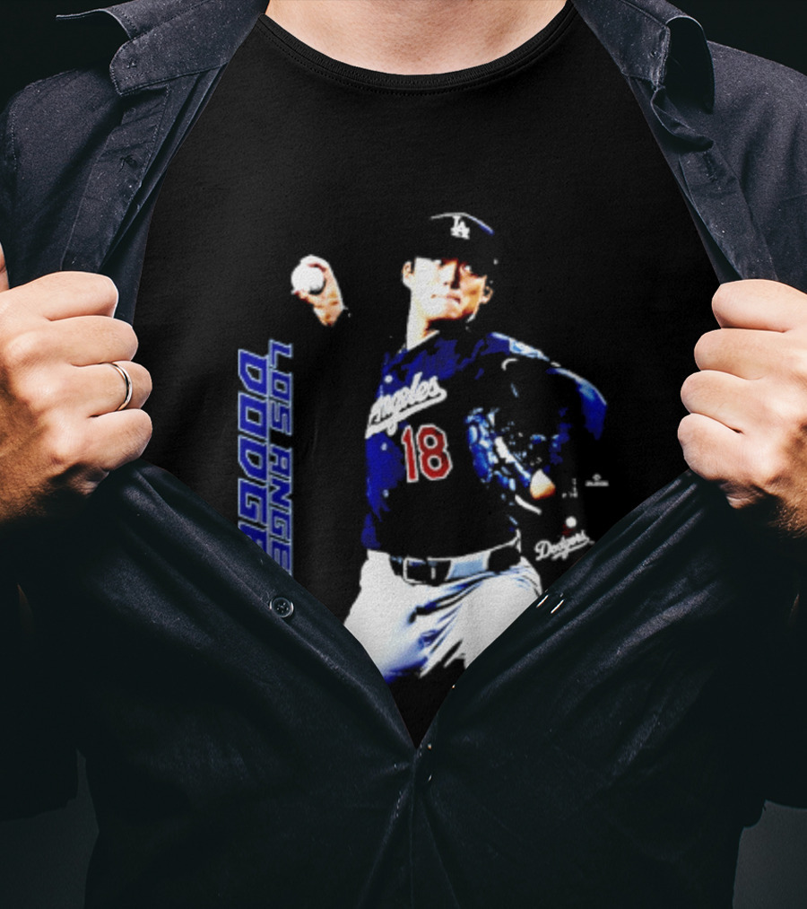 Los Angeles Dodgers Yoshinobu Yamamoto Number 18 MLB Pitcher Swing T-Shirt