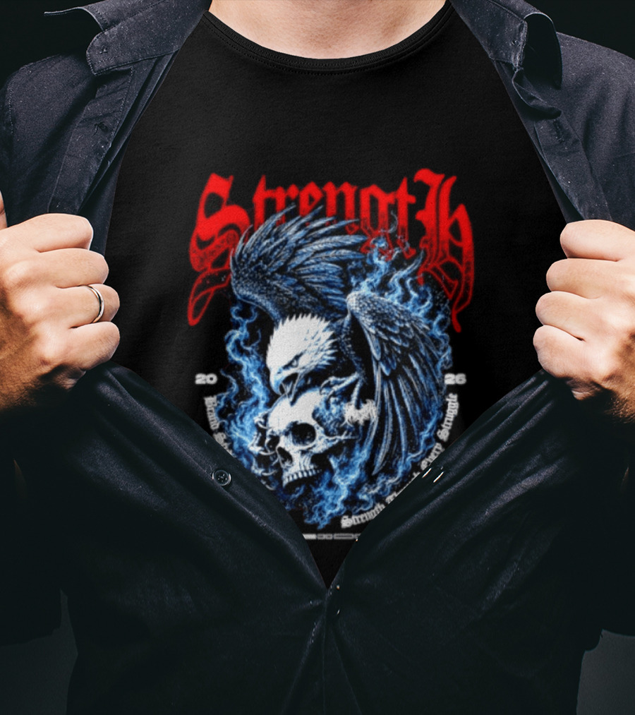 Strength 2026 Brand Studios Eagle Skull Strength Through Every Struggle T-Shirt