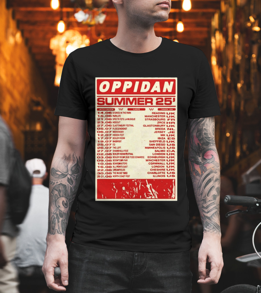 Oppidan Summer Tour 2025 Concert Dates Across UK Europe Canada USA T-Shirt