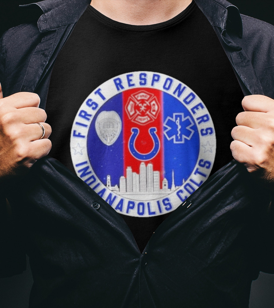 First Responders Indianapolis Colts 9/11 Skyline Police Fire Ambulance T-Shirt