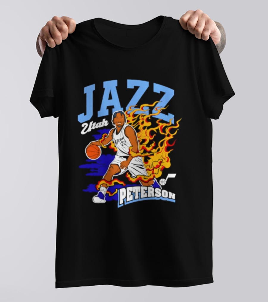 Utah Jazz Darryn Peterson Fiery Basketball Action Fan T-Shirt