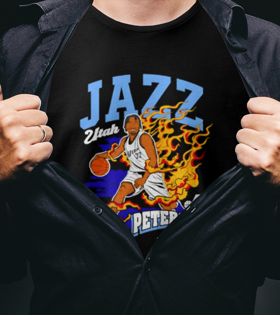 Utah Jazz Darryn Peterson Fiery Basketball Action Fan T-Shirt