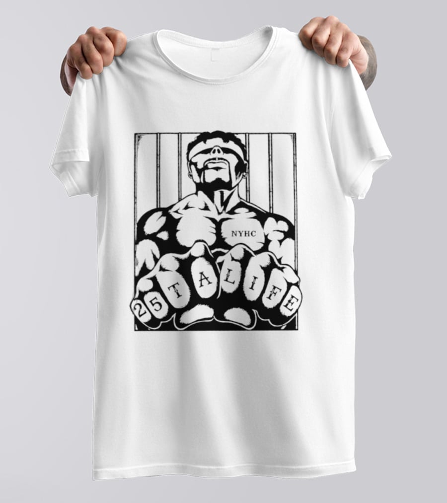 25 Ta Life NYHC Hardcore Punk Band Tattoo Fists Prison Bars T-Shirt
