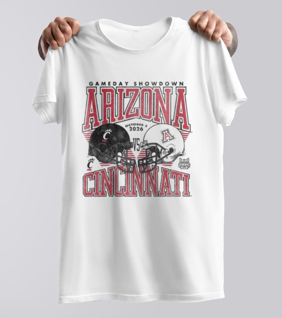 Arizona Wildcats Vs Cincinnati Bearcats October 3 2026 Football Helmet Gameday Showdown T-Shirt