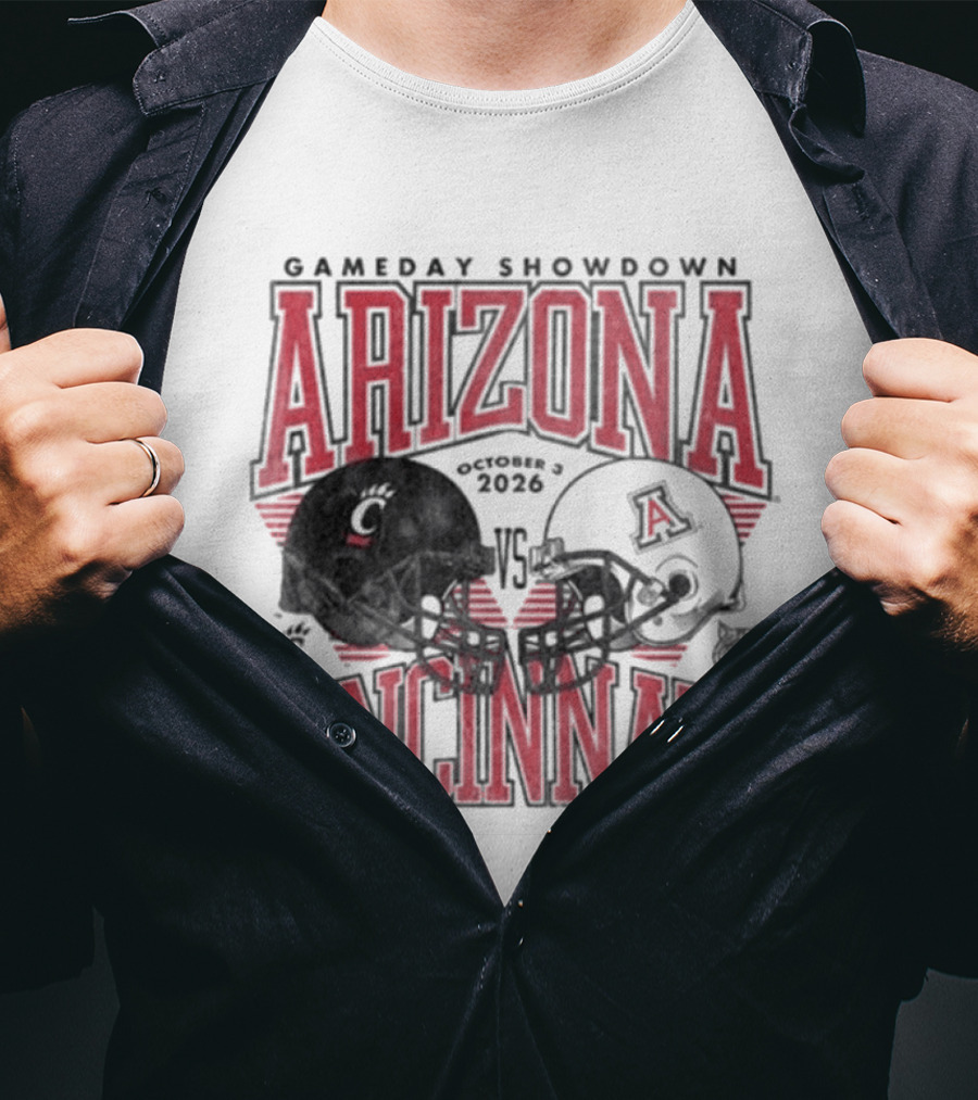 Arizona Wildcats Vs Cincinnati Bearcats October 3 2026 Football Helmet Gameday Showdown T-Shirt