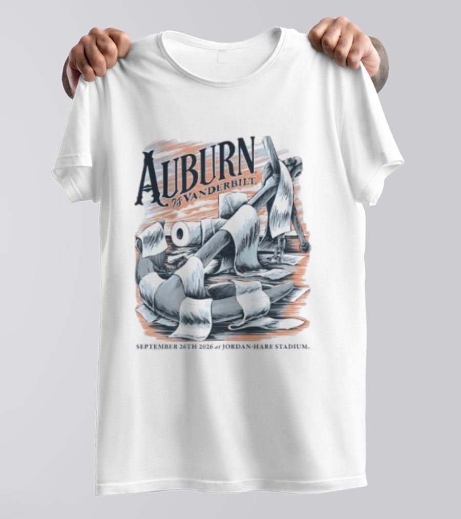 Auburn Vs Vanderbilt September 26th 2026 Jordan Hare Stadium Gameday Football Matchup Toilet Paper War Scene T-Shirt