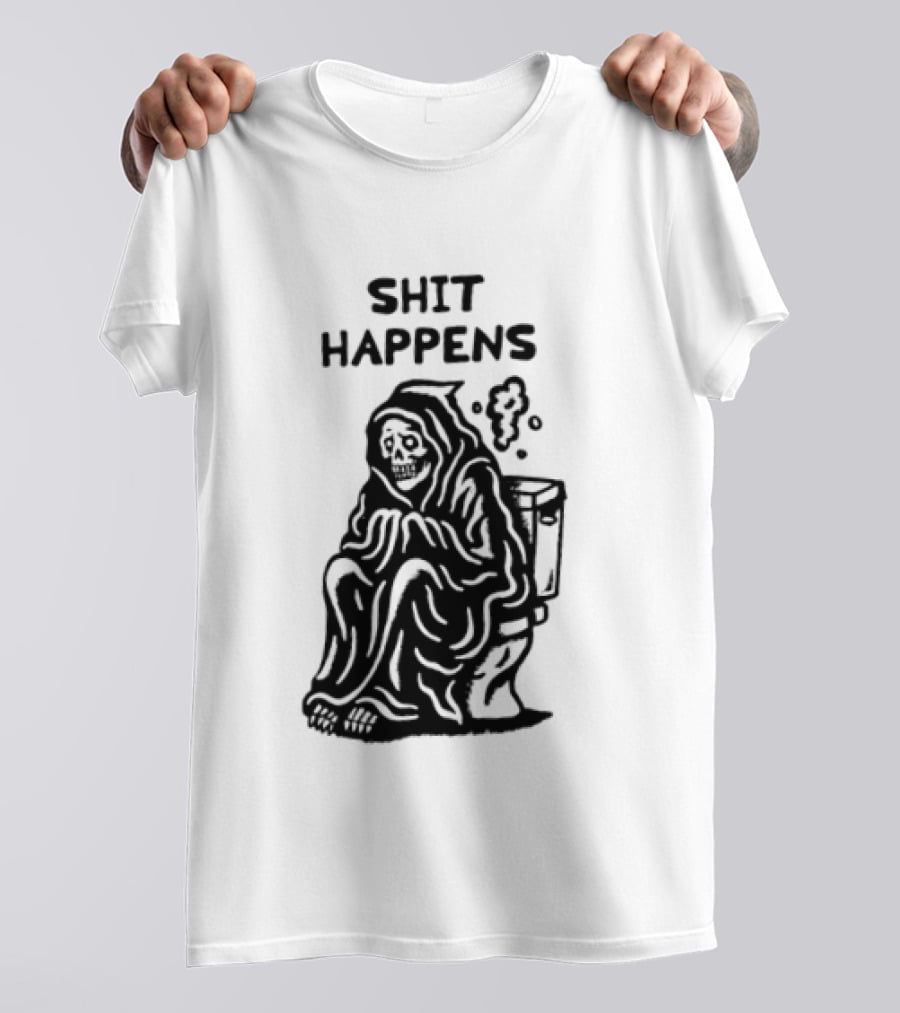 Shit Happens Grim Reaper Skeleton On Toilet T-Shirt