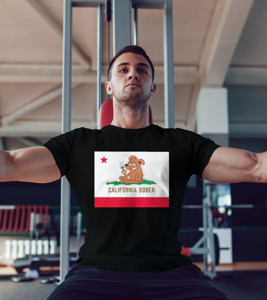 California Sober Bear With Joint And Drink State Flag T-Shirt