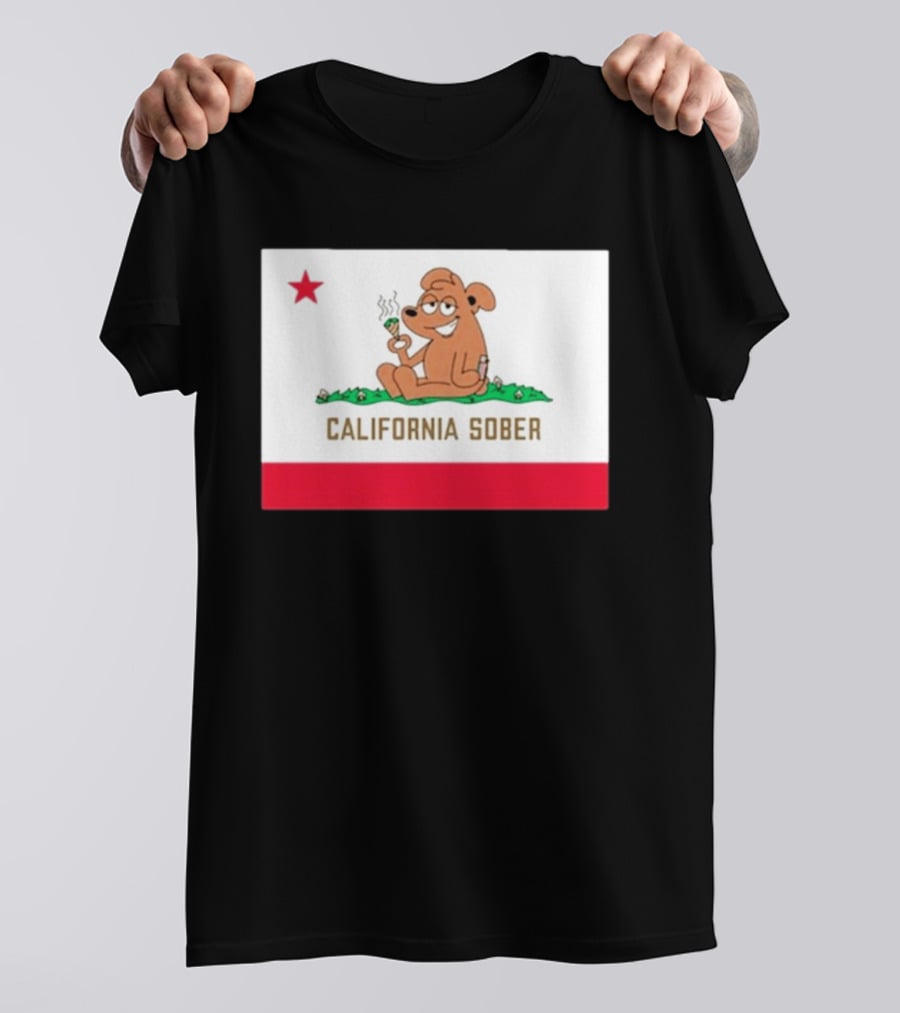California Sober Bear With Joint And Drink State Flag T-Shirt