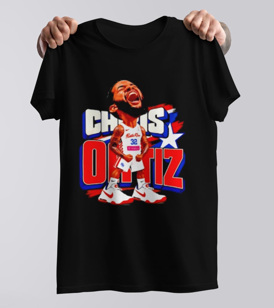 Chris Ortiz Puerto Rico Basketball Player Caricature With Jersey Number 32 Nike Sneakers T-Shirt