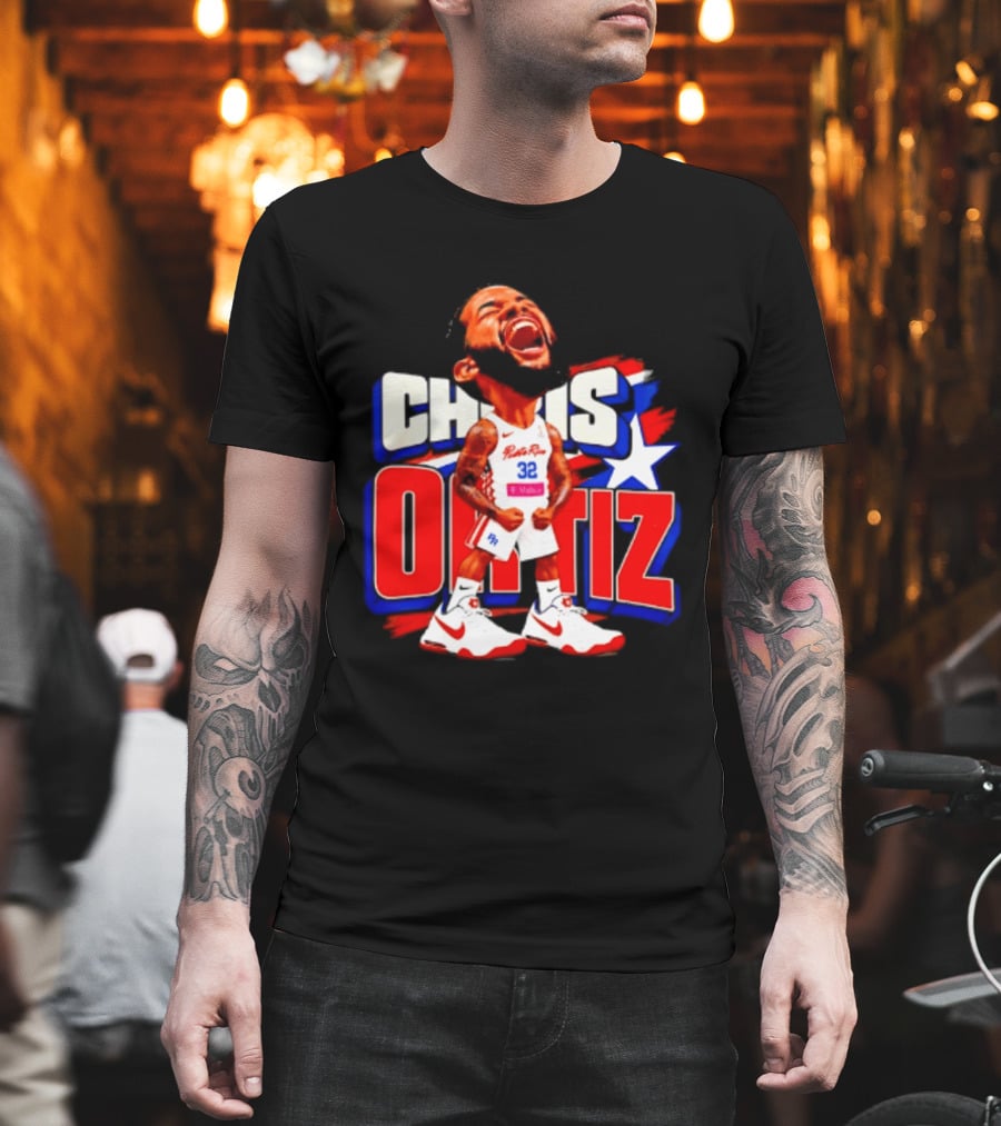 Chris Ortiz Puerto Rico Basketball Player Caricature With Jersey Number 32 Nike Sneakers T-Shirt
