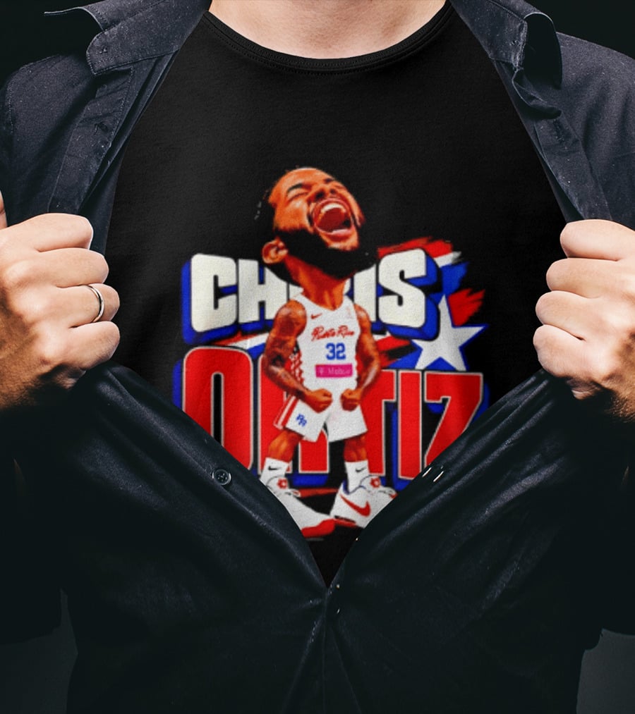 Chris Ortiz Puerto Rico Basketball Player Caricature With Jersey Number 32 Nike Sneakers T-Shirt