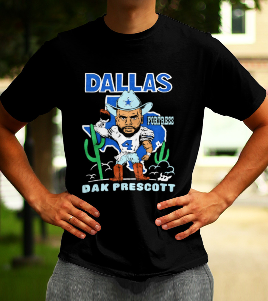 Dallas Cowboys Dak Prescott 4 Player Caricature With Cowboy Hat And Cactus T-Shirt