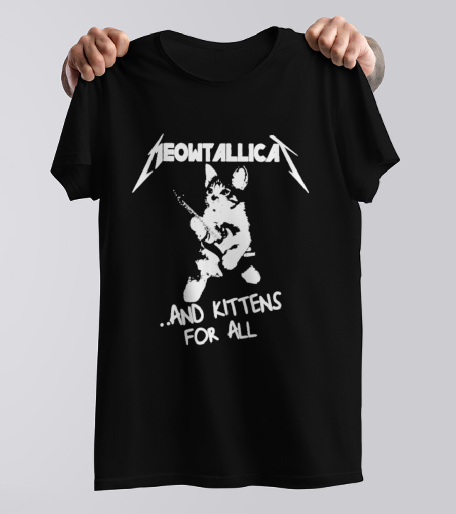 Meowtallica And Kittens For All Funny Cat Parody Cats Metal Music T-Shirt
