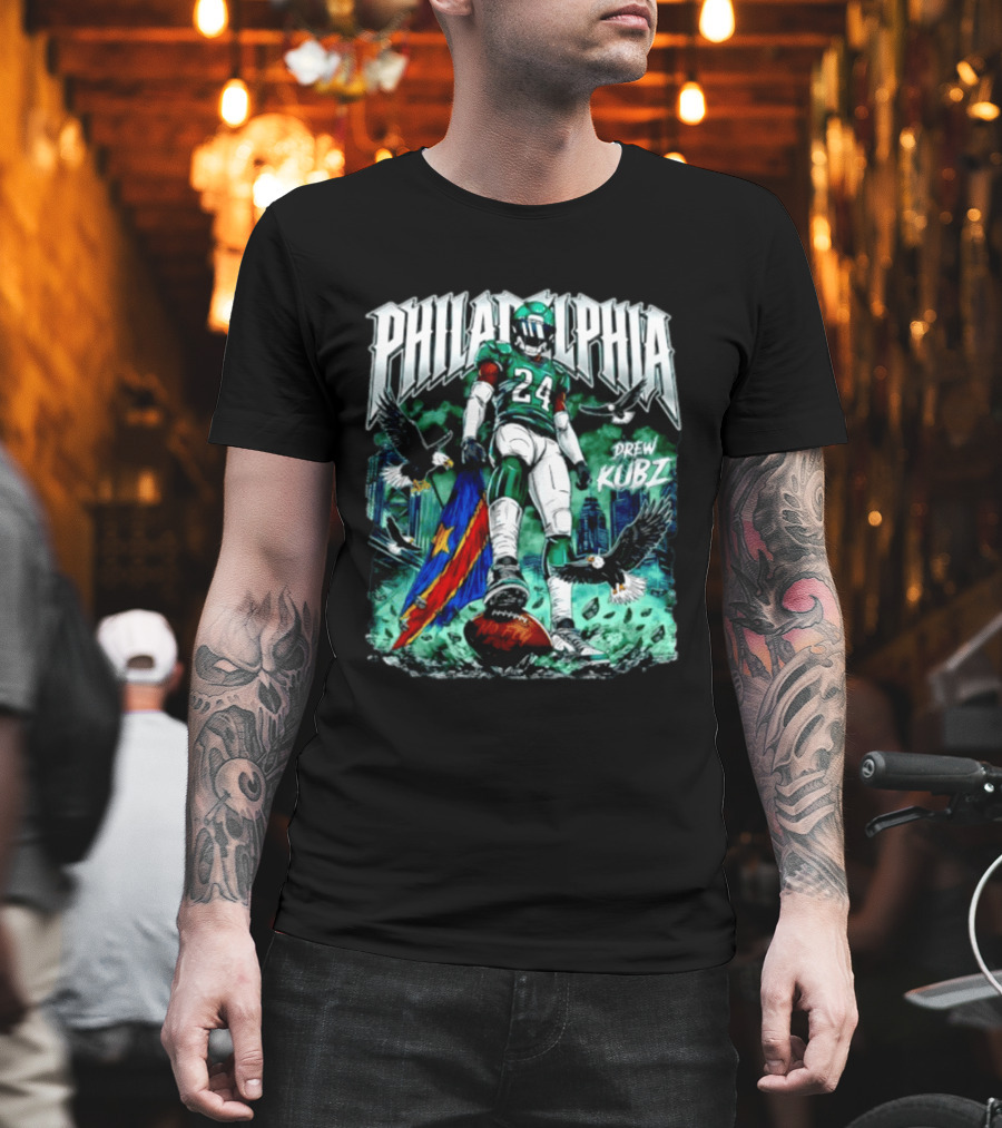 Philadelphia Eagles 24 Drew Kubz No Fly Zone Football Eagles Skyline T-Shirt