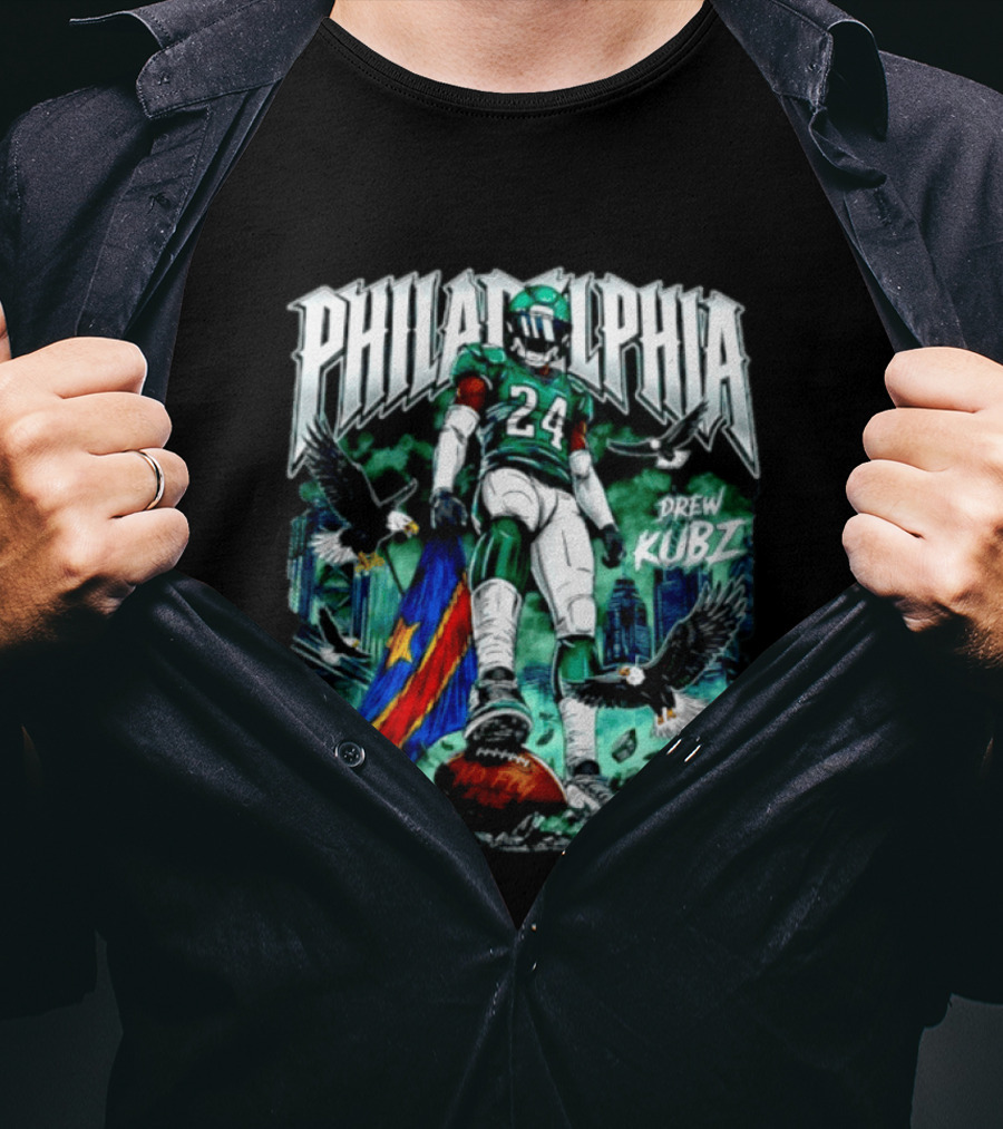 Philadelphia Eagles 24 Drew Kubz No Fly Zone Football Eagles Skyline T-Shirt