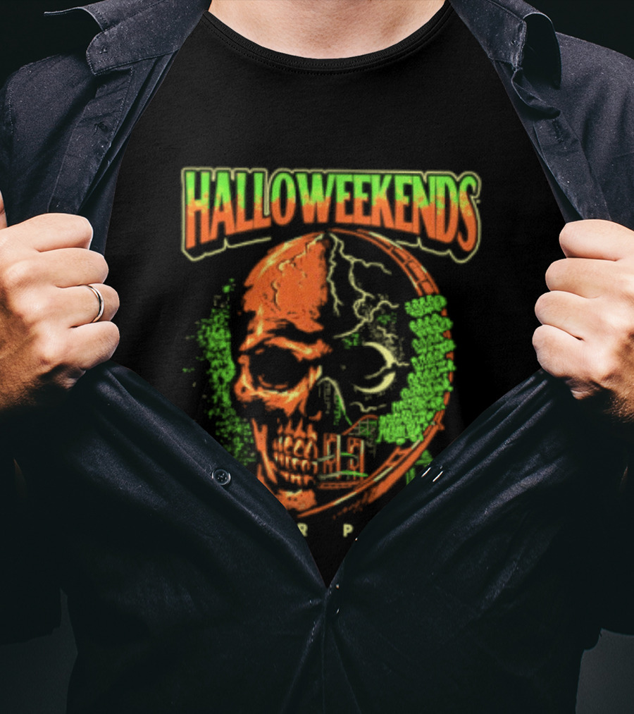 Halloweekends Cedar Point Skull Ride Neon Halloween T-Shirt