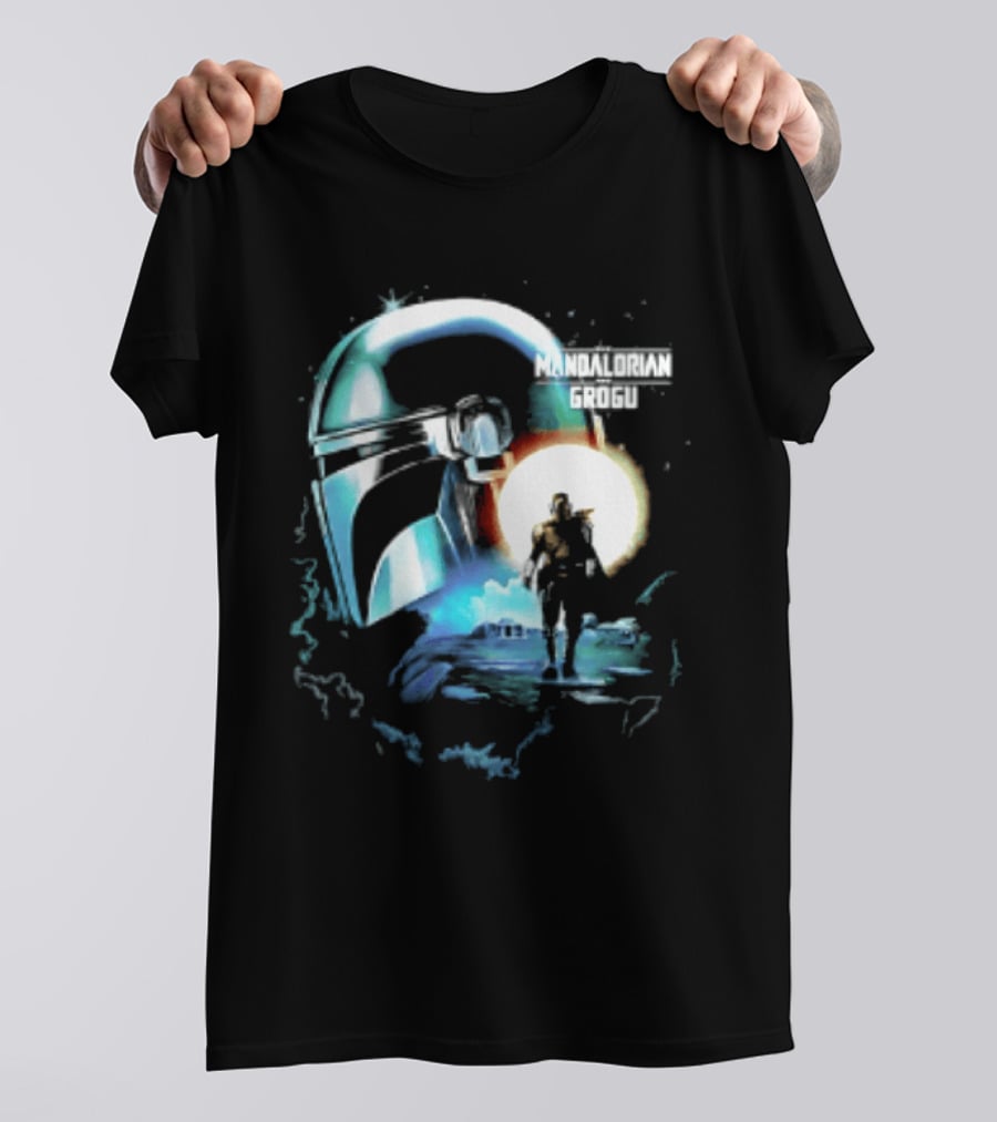 The Mandalorian And Grogu Helmet Silhouette Star Wars Disney Plus Series T-Shirt