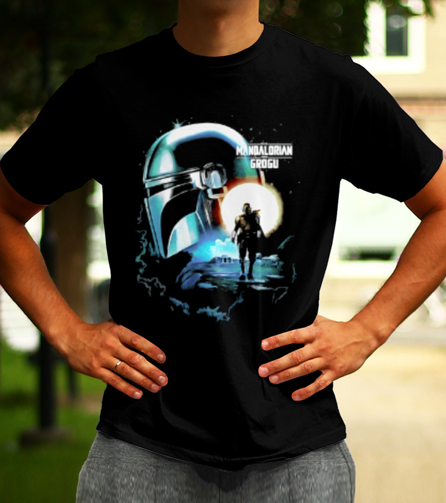 The Mandalorian And Grogu Helmet Silhouette Star Wars Disney Plus Series T-Shirt