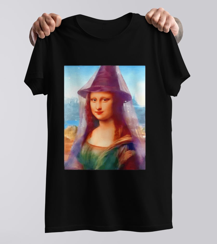 Mona Lisa Witch Hat Magical Painting Twist T-Shirt