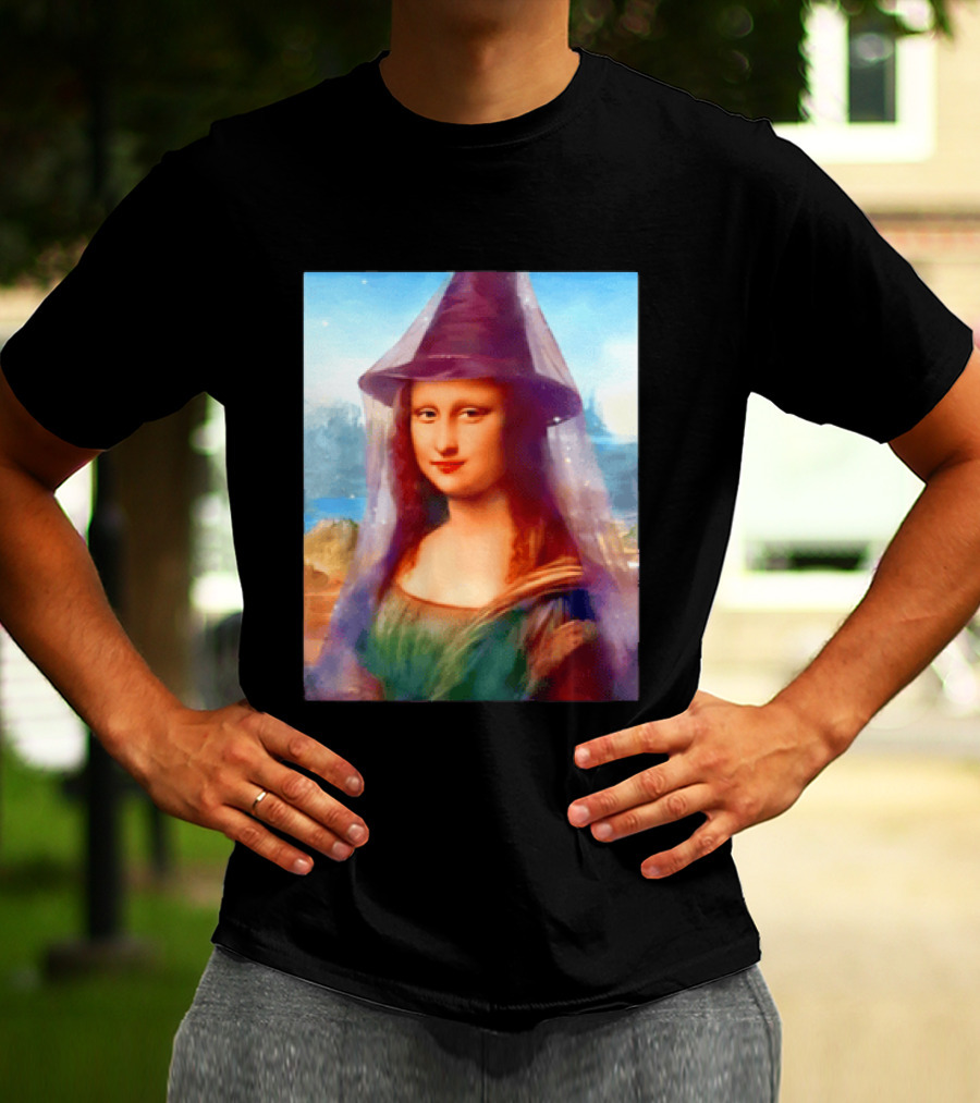 Mona Lisa Witch Hat Magical Painting Twist T-Shirt