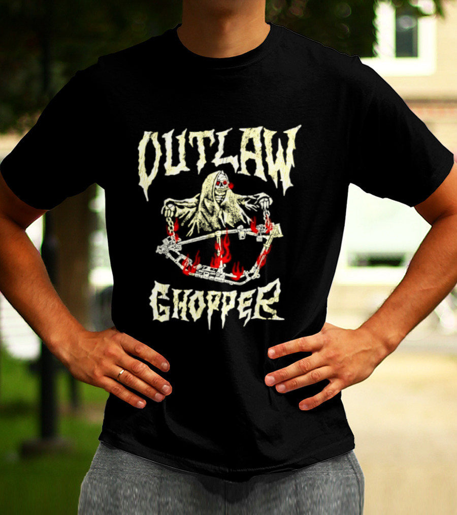 Outlaw Chopper Grim Reaper Smoking Skeleton T-Shirt