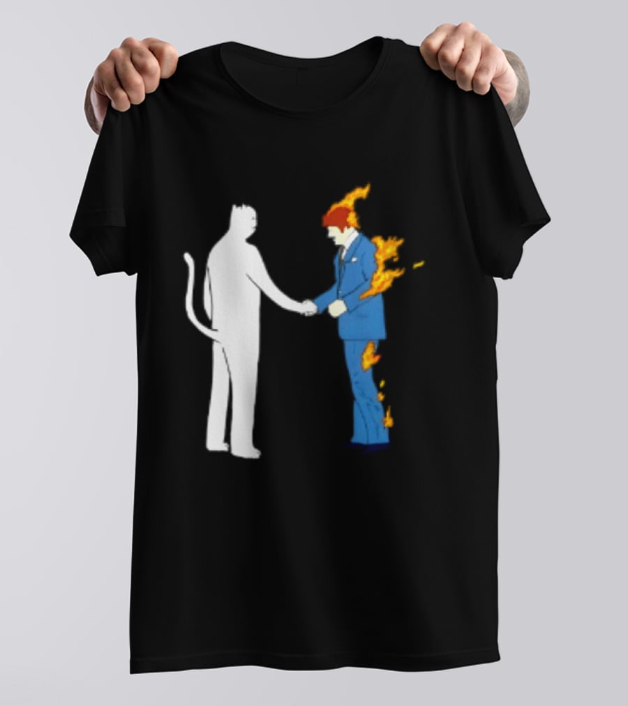 Rip N Dip Cat Handshake Burning Man Suit On Fire T-Shirt