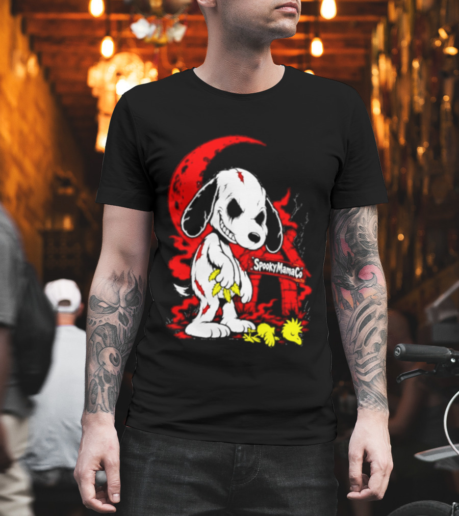 SpookyMamaCo Zombie Snoopy Woodstock Red Moon Halloween T-Shirt