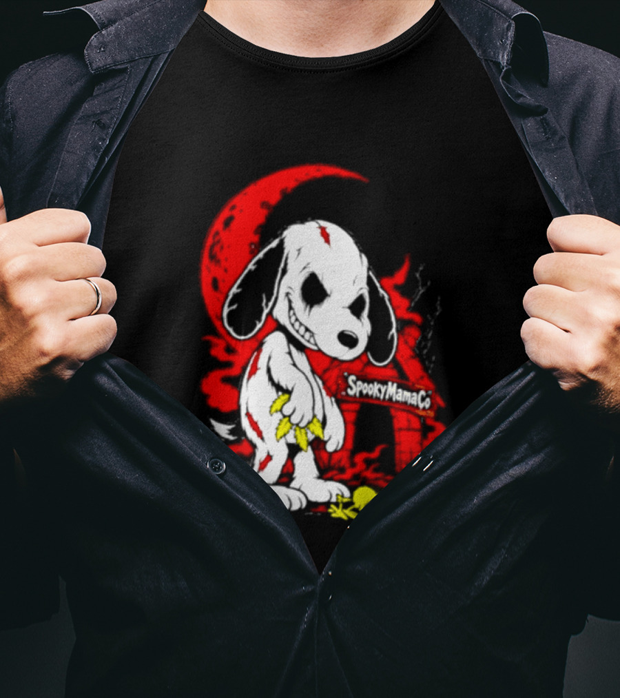 SpookyMamaCo Zombie Snoopy Woodstock Red Moon Halloween T-Shirt