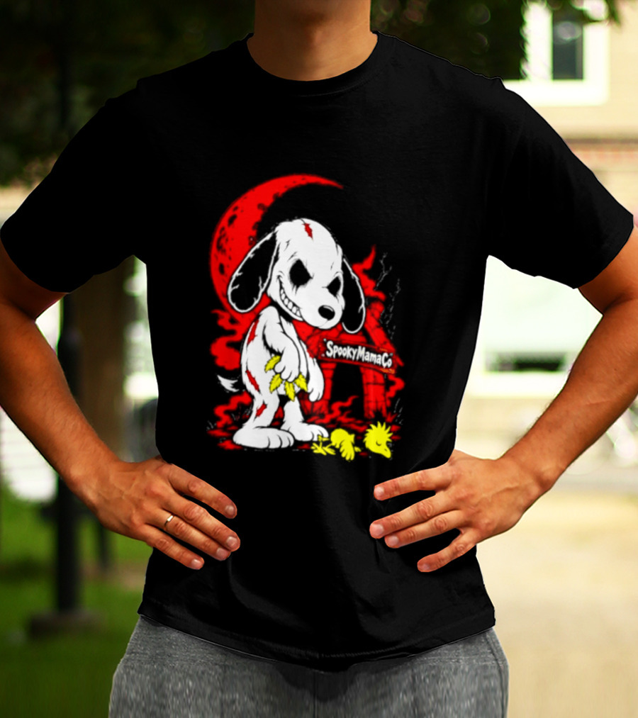 SpookyMamaCo Zombie Snoopy Woodstock Red Moon Halloween T-Shirt
