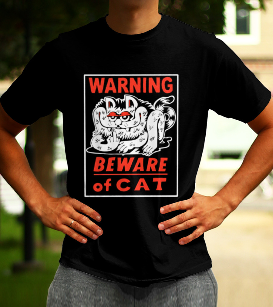 Warning Beware Of Cat Halloween Creepy Eyes T-Shirt