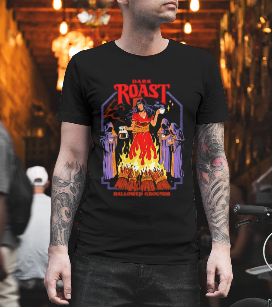 Dark Roast Hallowed Grounds Coffee Witch Brewing Flames And Rituals T-Shirt