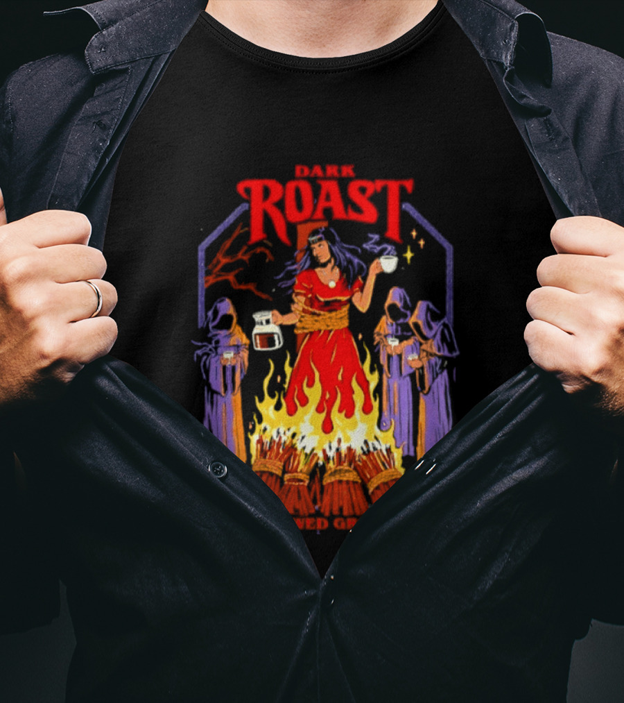 Dark Roast Hallowed Grounds Coffee Witch Brewing Flames And Rituals T-Shirt
