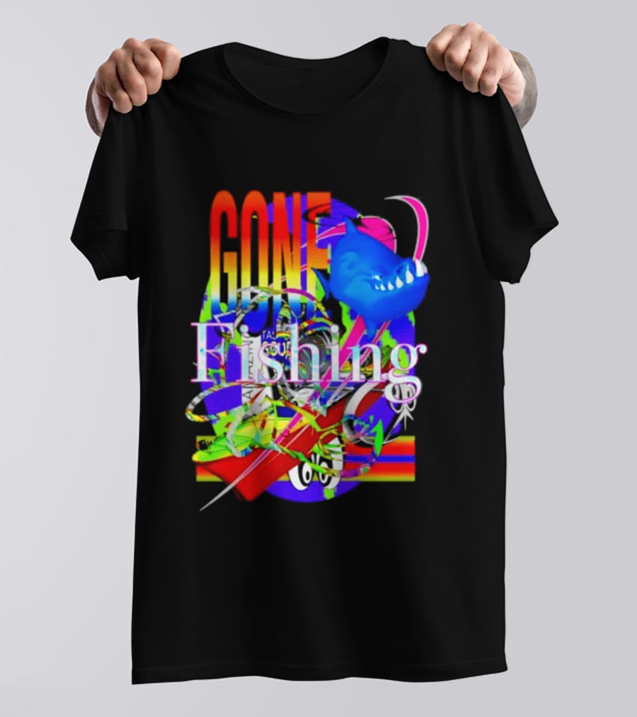 Gone Fishing Shark Rainbow Kayak Adventure T-Shirt