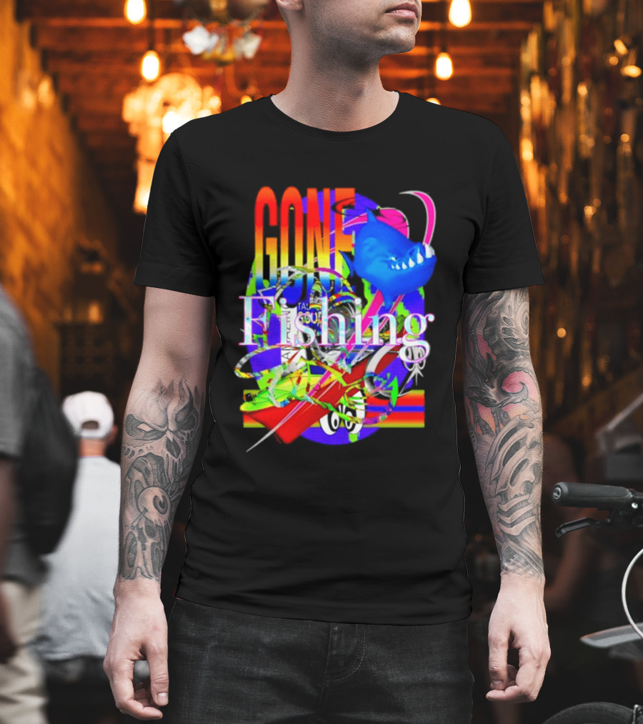 Gone Fishing Shark Rainbow Kayak Adventure T-Shirt